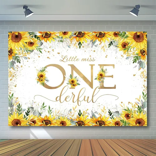 Miniatura 4 de Avezano Telón de fondo de girasol para el primer cumpleaños de niña Little Miss Onederful, decoración de fiesta, fondo de fotografía, girasol dorado
