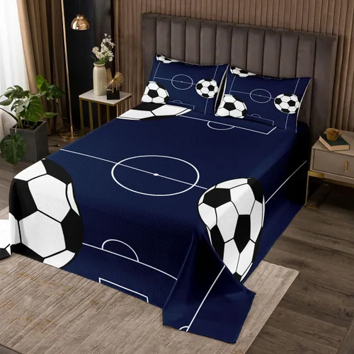 Miniatura 2 de Castle Fairy Football Bedspread Twin Size Bedding for Kids Teens Bedroom Kids Soccer Sports Theme Decor Coverlet Set Dark Blue Ball Gaming Quilt Set