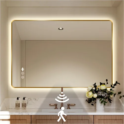 Miniatura 32 de Espejo LED Negro para Baño, 32"x24" Espejo de Baño Inteligente con Luces, Sensor de Movimiento, Antivaho, Regulable Sin Escalones y 3