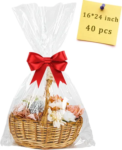 40 piezas Bolsas de Celofán 16x24 Transparentes Envoltorio de Celofán para Cestas de Regalo Grandes Favores de Fiesta Transparentes Embalaje de