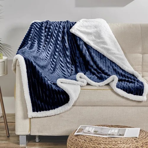 Miniatura 16 de Elegant Comfort Manta reversible de pana sherpa, peso medio y súper afelpada, manta de franela suave, mullida y afelpada, microgamuza, patrón de Gris