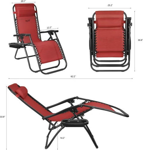 Miniatura 3 de Flamaker Silla de Patio de Gravedad Cero Sillas Reclinables para Exteriores Silla de Descanso Plegable Silla de Descanso Ajustable para Césped