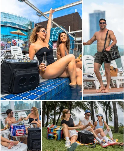 Miniatura 2 de Super Real El enfriador número 1 con altavoces y subwoofer (Bluetooth, 20 vatios) para fiestas/festivales/barco/playa. Enfriador de altavoces