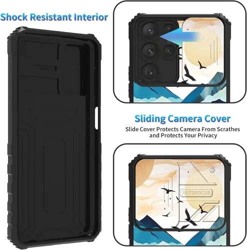 Miniatura 222 de Funda para Samsung Galaxy S22 Ultra 5G, Galaxy S22 Ultra con cubierta de cámara deslizante, funda resistente de doble capa con función atril Black