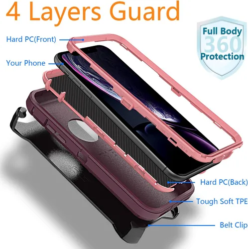 Miniatura 4 de YmhxcY Funda para iPhone XR, 3 capas de protección de cuerpo completo, a prueba de golpes, a prueba de caídas, resistente con clip para cinturón
