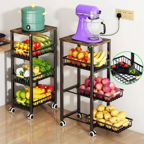 Miniatura 13 de Carrito de despensa rodante de 3 niveles con ruedas, organizador de piso de almacenamiento de alambre apilable para estantes de cocina, despensa