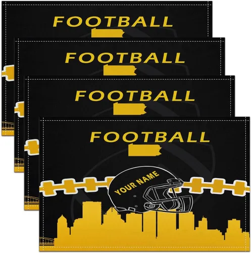 Miniatura 5 de Erosebridal Juego de 4 manteles individuales personalizados de fútbol de 12 x 18 pulgadas, manteles individuales para adultos, manteles individuales