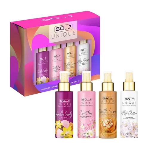 So…? Unique Body Mist Set – Perfumes para mujer – Spray corporal para mujer – Vegano, libre de crueldad – Juego de regalo de tamaño de viaje – 650 a