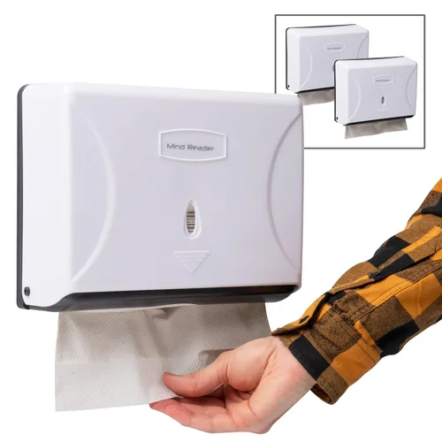 Mind Reader Dispensador de toallas de papel multipliegue, soporte para toallas de papel, baño, montaje en pared, juego de 3, color blanco