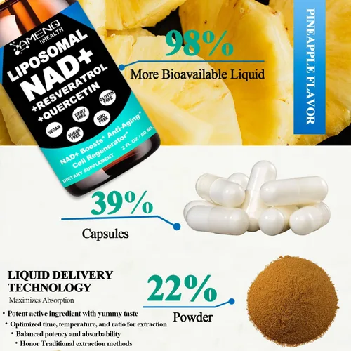 Miniatura 7 de Suplemento NAD, liposomal NAD nicotinamida ribósido resveratrol 900mg Quercetion, TMG, vitamina B3, suplemento líquido NAD Plus de alta potencia