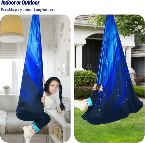 Miniatura 7 de Columpio Sensorial para Niños Soporta hasta 300 libras Interior y Exterior Columpio de Terapia Abrazador con Kit Colgador de Ganchos para Hamaca