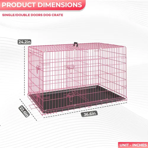Miniatura 7 de FDW Jaula para perros con doble puerta, jaula plegable de alambre de metal de 36 pulgadas con bandeja extraíble y panel divisor, jaula para mascotas