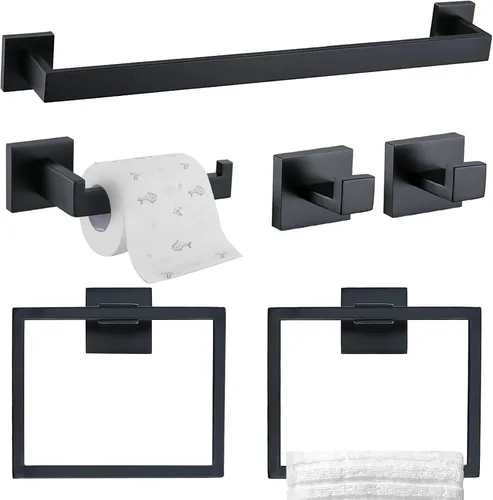 Miniatura 8 de Conjuntos de Soportes para Toalleros de Baño Negro y Pulido, Juego de Ferretería de Baño de 4 Piezas de Acero Inoxidable, Kit de Accesorios de Baño.