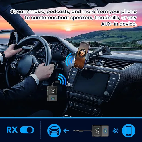 Miniatura 4 de Receptor transmisor Bluetooth para avión, televisores, 2 en 1, adaptador inalámbrico Bluetooth 5.3 compatible con 2 auriculares, teléfonos
