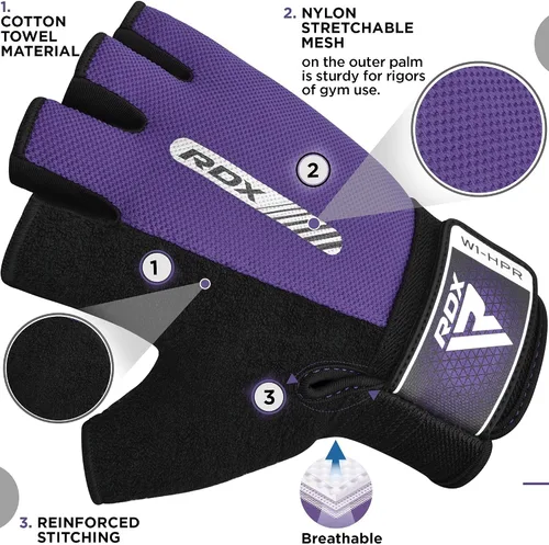 Miniatura 4 de RDX Guantes de levantamiento de pesas para gimnasio, entrenamiento de fitness, protección completa acolchada antideslizante, ultra ventilados