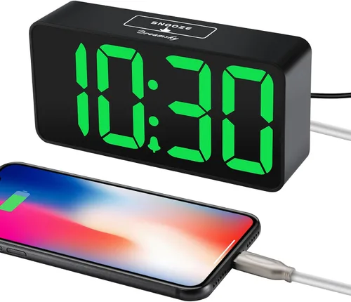 Miniatura 4 de DreamSky Reloj despertador digital pequeño para dormitorio, pantalla de números grandes grandes con atenuador de brillo, reloj eléctrico de mesita