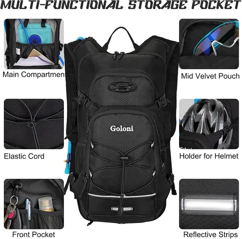 Miniatura 4 de Mochila de hidratación, mochila de senderismo ligera con vejiga de agua de 2 L, mochila de agua para ciclismo, correr, festival