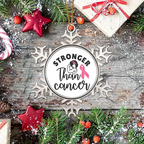 Miniatura 7 de Adorno colgante de Navidad Stronger Than Cancer Brest Cancer Awareness Metal Copo de nieve Adornos de Navidad Recuerdo Rosa Sobreviviente de Cáncer