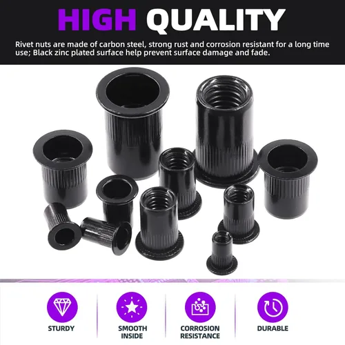 Miniatura 3 de Swpeet Kit de 180 tuercas remachadoras de 7 tamaños, UNC 5/32"-32#8-32" #10-24" 1/4"-20 5/16"-18 3/8"-16 1/2"-13, tuerca remachadora de acero al