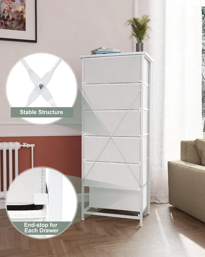 Miniatura 6 de Crestlive Products Cómoda Alta para Dormitorio Torre de Almacenamiento Vertical - Marco de Acero Resistente, Superficie de Madera, Contenedores