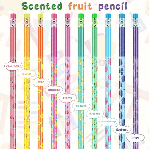 Miniatura 3 de Outus 120 lápices perfumados de grafito HB, lápices de colores para niños, lápices de madera con elementos de frutas para niños, recuerdos