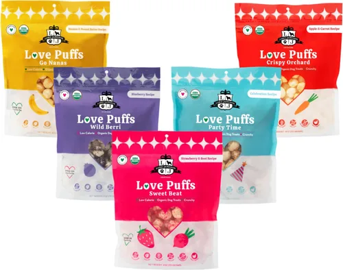 Miniatura 16 de Lord Jameson Cheddar Charm Colección Love Puffs ligeros y crujientes Golosinas orgánicas para perros, receta de queso, sin gluten, sin