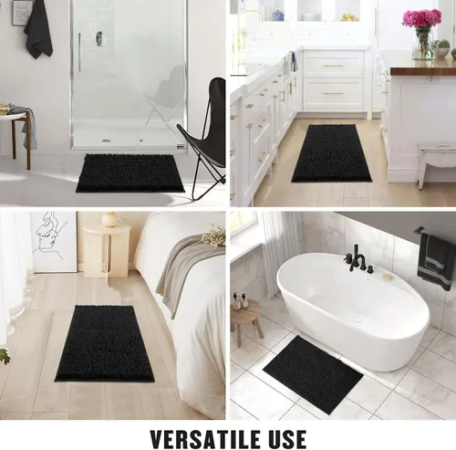 Miniatura 2 de MitoVilla Juego de 2 alfombras de baño negras, 2 piezas de 20 x 32 pulgadas, alfombras de baño de felpilla extra suaves y absorbentes, alfombra