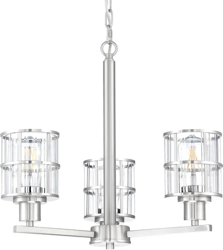 3 luces de vidrio industrial moderno con acabado de níquel cepillado. Accesorio de iluminación y decoración de jaula de alambre de metal para sala