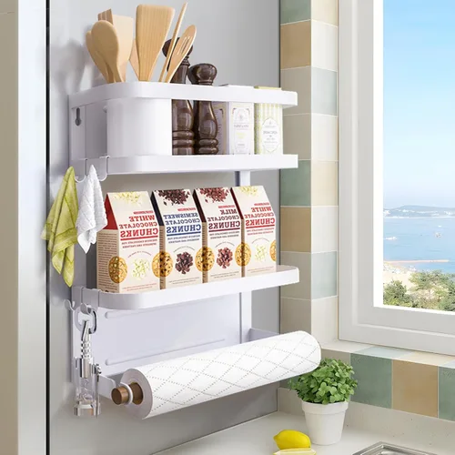 Miniatura 10 de Estante magnético para especias para refrigerador, soporte magnético para toallas de papel para refrigerador, estante magnético, organizador