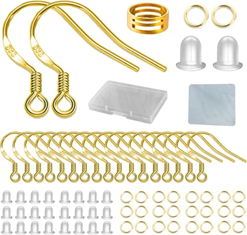 Ganchos para aretes de oro 80 unidades/40 pares, alambres para aretes con gancho de pez, 240 piezas de accesorios de joyería hipoalergénicos con Oro
