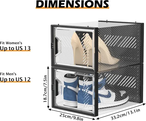 Miniatura 3 de SIMPDIY - Paquete de 12 cajas de almacenamiento de zapatos XL, organizador de zapatos para armario, cajas de almacenamiento de zapatos de plástico