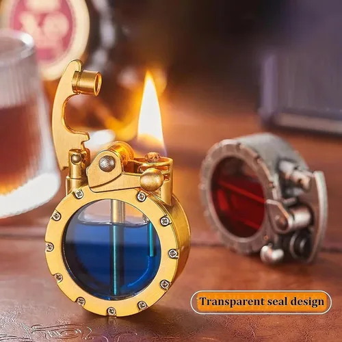 Miniatura 3 de Encendedor vintage de queroseno transparente retro con diseño creativo de botella transparente, resistente al viento, recargable para acampar