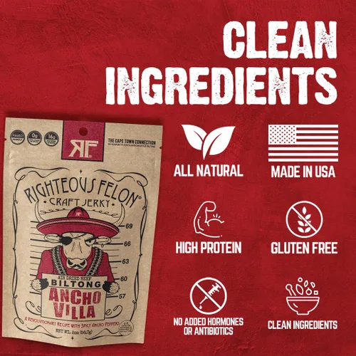 Miniatura 5 de Righteous Felon Biltong Beef Jerky Paquetes de bocadillos biltong sudafricanos para adultos Alto en proteínas, apto para dieta cetogénica, bajo