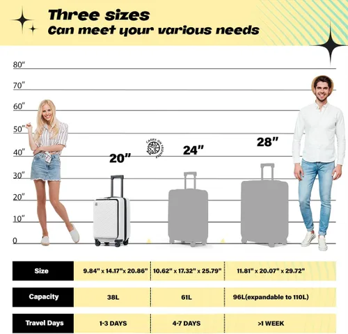 Miniatura 3 de AnyZip Maletas de equipaje con ruedas giratorias PC+ABS Hardshell TSA Lock, Blanco