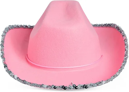 Miniatura 8 de Zodaca Paquete de 4 sombreros de vaquera, fieltro rosa claro, adulto, 14.5 x 11.5 x 5 pulgadas, juego de 4 sombreros de vaquero rosa para mujer