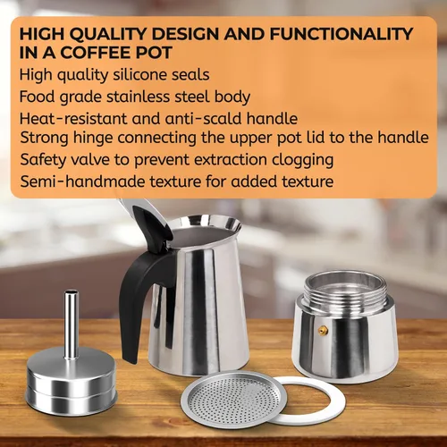 Miniatura 7 de Olla de Moka de 2 Tazas 100ml, Cafetera de Espresso de Acero Inoxidable, Cafetera de Percolador para Estufa, Cafetera Italiana de Estilo Clásico