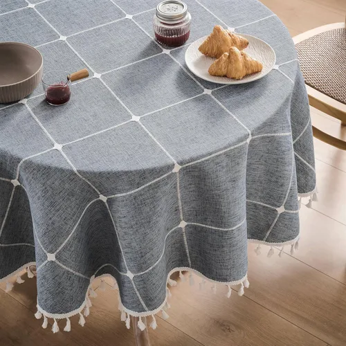 Miniatura 33 de ZeeMart - Mantel de mesa con diseño de cuadrícula boho y borlas (blanco roto, 132 cm x 132 cm), mantel de gran peso de lino a cuadros bordado