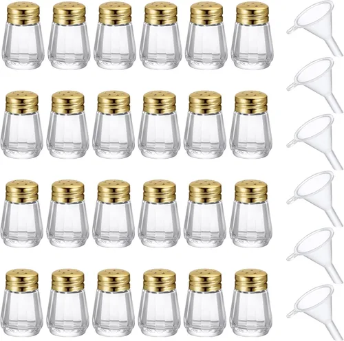 Miniatura 17 de Potchen 12 piezas saleros y pimenteros mini en forma de cubo a granel de 0.5 onzas pequeños de vidrio para especias con mini embudos de plástico