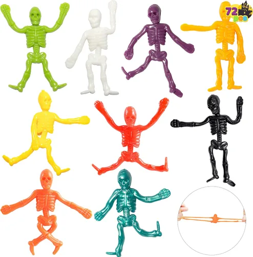 Miniatura 8 de JOYIN 72 piezas de esqueletos elásticos de Halloween, juguetes para aliviar el estrés de Halloween, 9 colores, juguetes elásticos de calavera