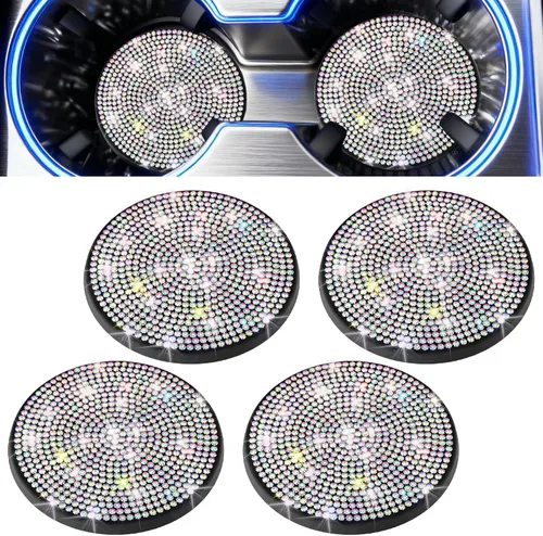 Miniatura 11 de BFXM 2 piezas de portavasos brillantes, portavasos antideslizantes de silicona con diamantes universales de 2.75 pulgadas, accesorios brillantes