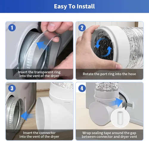 Miniatura 5 de Codo de ventilación de secadora de ropa de 90 grados Kit de conector de conducto de secadora más seguro para tubos de 4 pulgadas, kit de codo