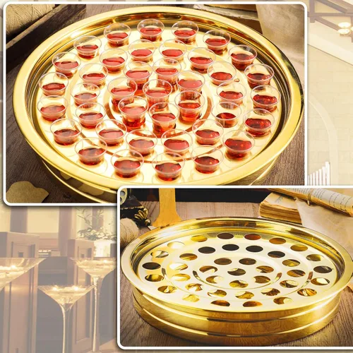 Miniatura 7 de Jingmore Communion Ware - 3 bandejas para servir vino santo con 1 cubierta, suministros de comunión de acero inoxidable, bandejas plateadas