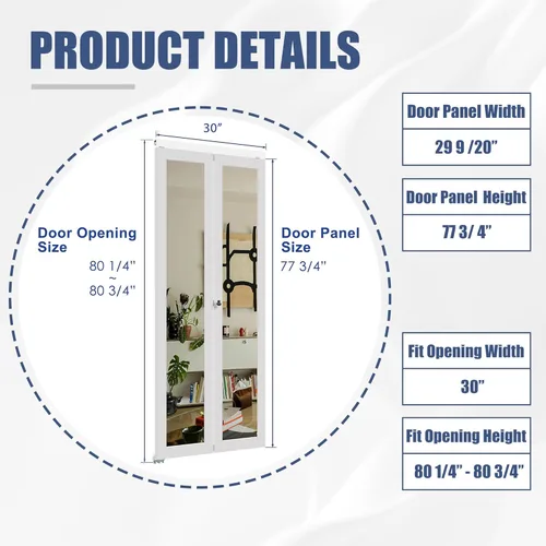 Miniatura 3 de BARNER HOME Puertas plegables, puertas de armario con espejo completo para abertura de 48" (doble 24") x 80", puerta plegable interior para despensa