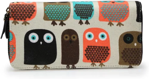 Miniatura 4 de LATH.PIN Cartera con cremallera para mujer, diseño de búho, monedero de lona con bolsillo para monedas y correa, Cute Owl, Cartera Rfid