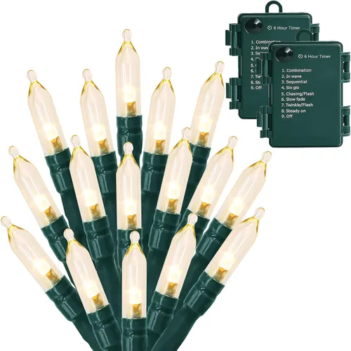 Miniatura 9 de MASHANG Luces de Navidad – Cadena de luces a pilas, 50 luces LED, miniluces, 8 modos, cable verde, mini juego de luces con temporizador para árbol