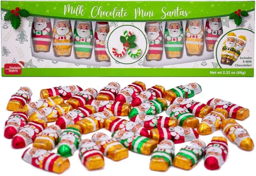 Mini Santas de chocolate con leche de 2 pulgadas, fabricados en Estados Unidos, envueltos individualmente en papel de aluminio, 2 libras (paquete de