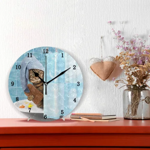 Miniatura 2 de Reloj de pared con diseño de gato que toma un baño, silencioso sin tictac, funciona con pilas, fácil de leer, reloj de pared decorativo para cocina