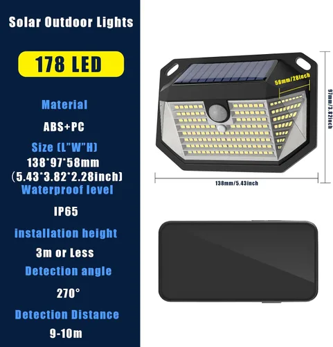 Miniatura 6 de Luces solares para exteriores, luces con impermeabilidad IP65 y 3 modos de iluminación, luz de detección de movimiento con gran angular de 270°