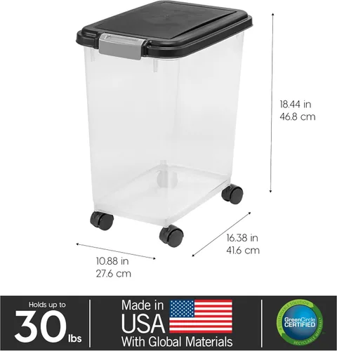 Miniatura 4 de IRIS USA Contenedor hermético de almacenamiento de alimentos para perros, hasta 30 libras, con ruedas, para almacenamiento de alimentos para perros