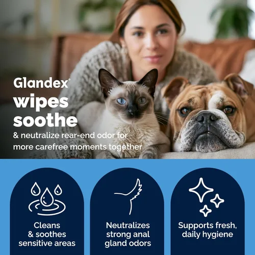 Miniatura 3 de Vetnique Glandex - Toallitas higiénicas para perros y gatos con vitamina E, acondicionadores para la piel y aloe (75 unidades)